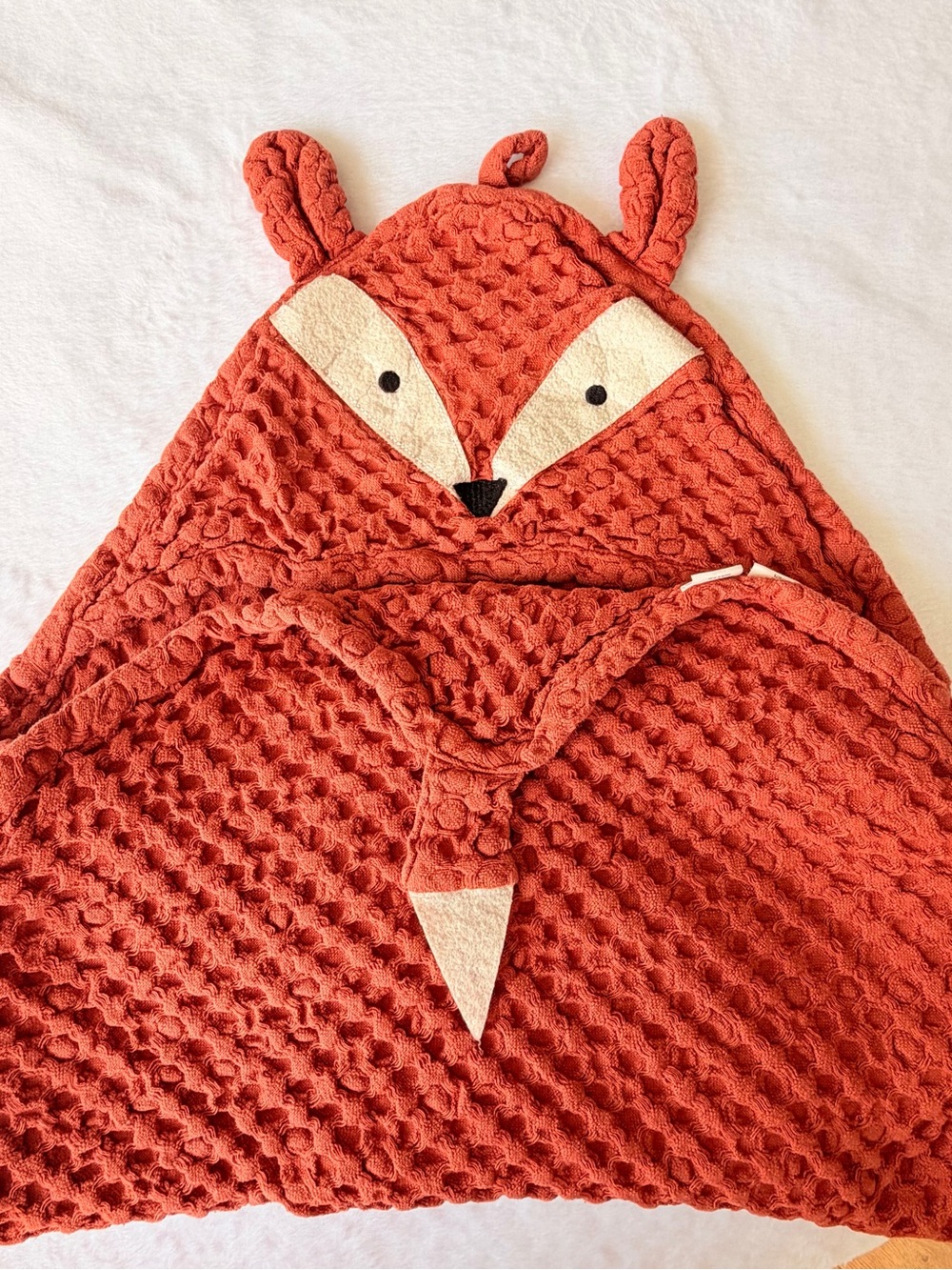 Tag Kids Fox Hooded Towel - Rust Orange & Cream